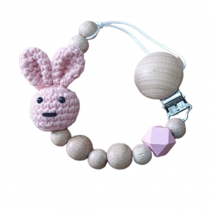 Attache-tétine lapin rose